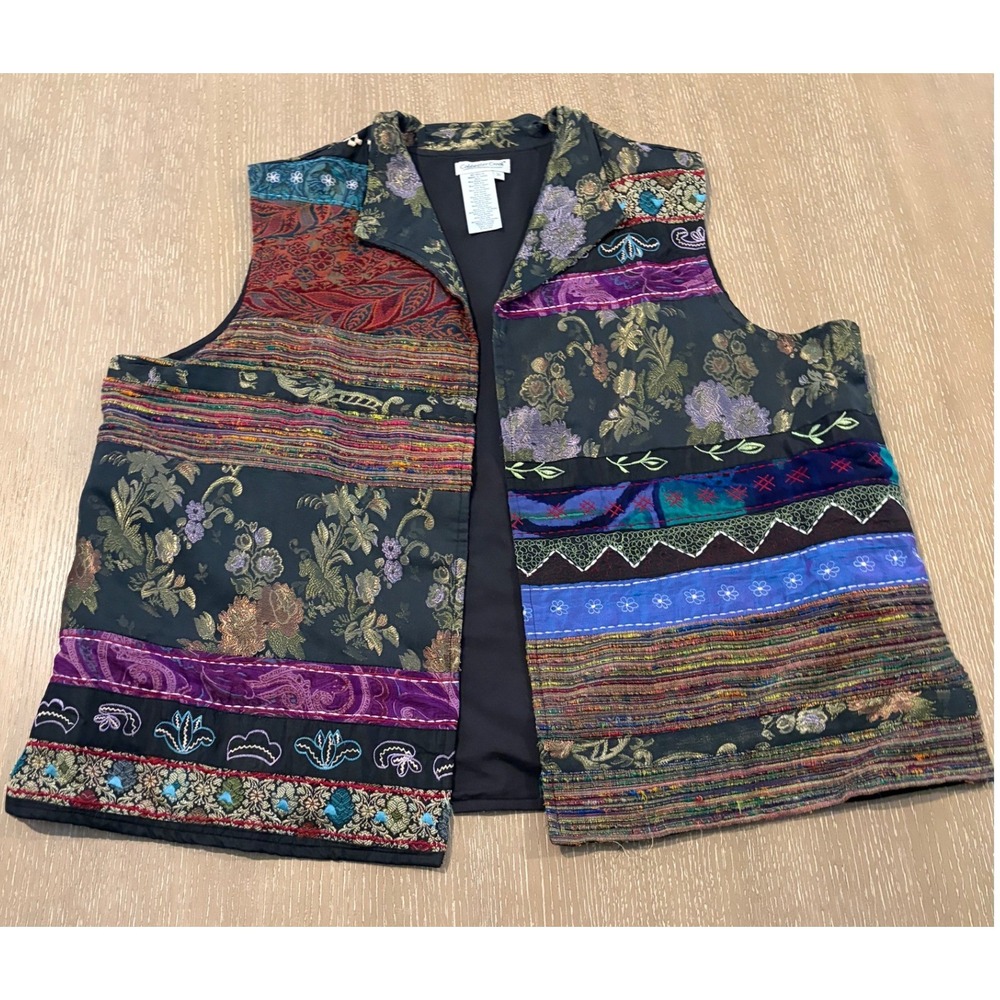 Vtg Coldwater Creek Women's 3X Patchwork Vest Silk Wool Floral Boho Sleeveless